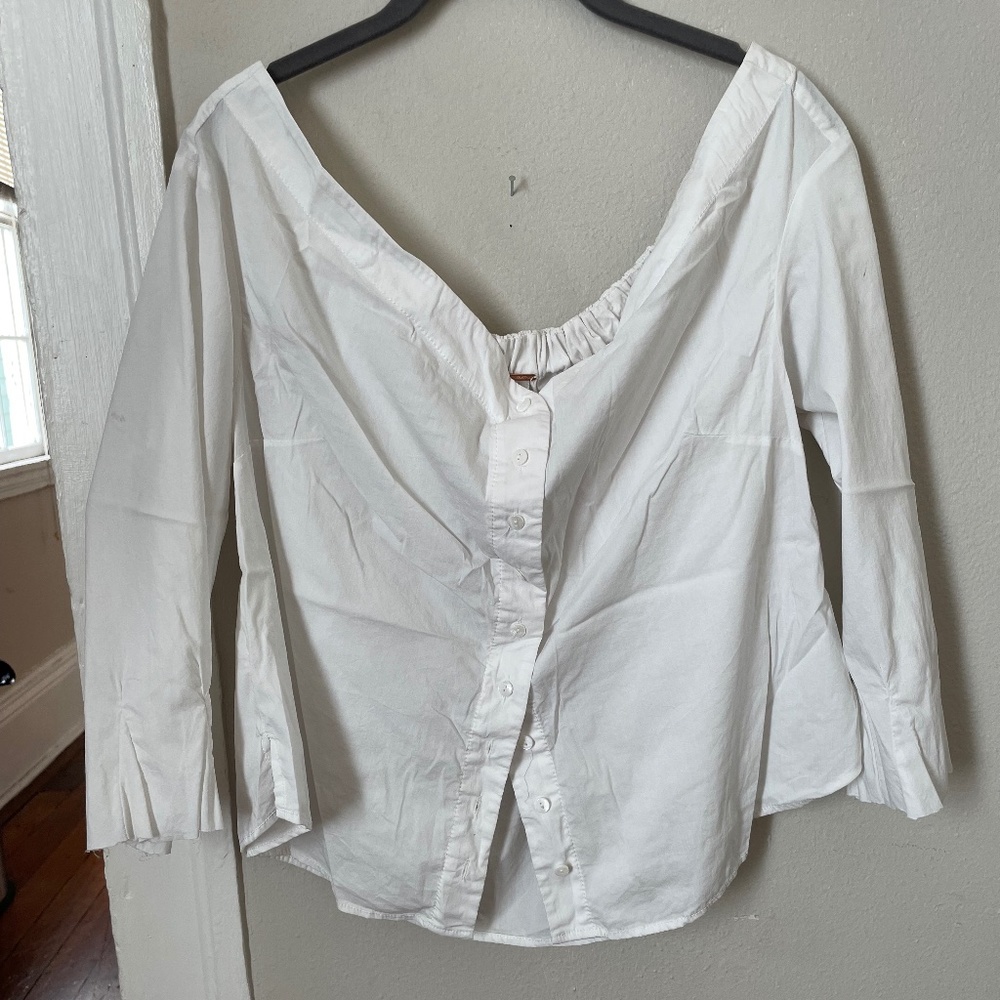 White linen Free People Button Down
